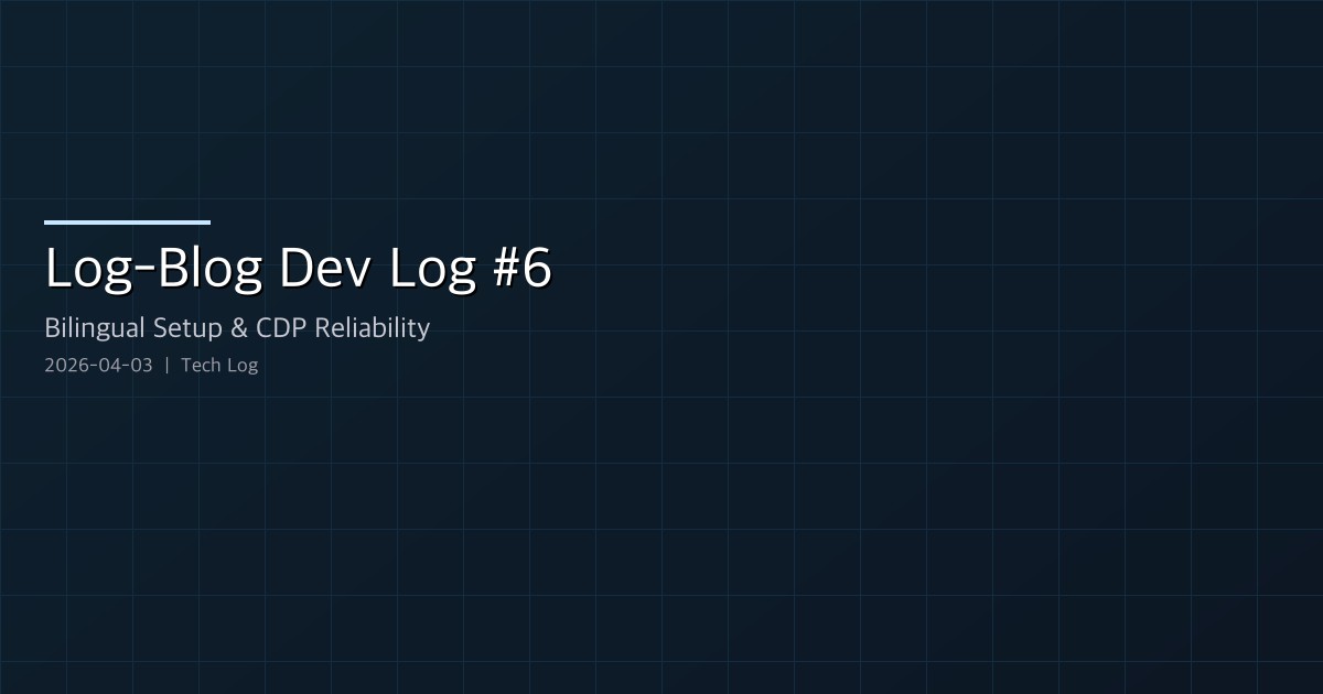 Featured image of post Log-Blog Dev Log #6 — Bilingual Setup, CDP Reliability, Marketplace Migration