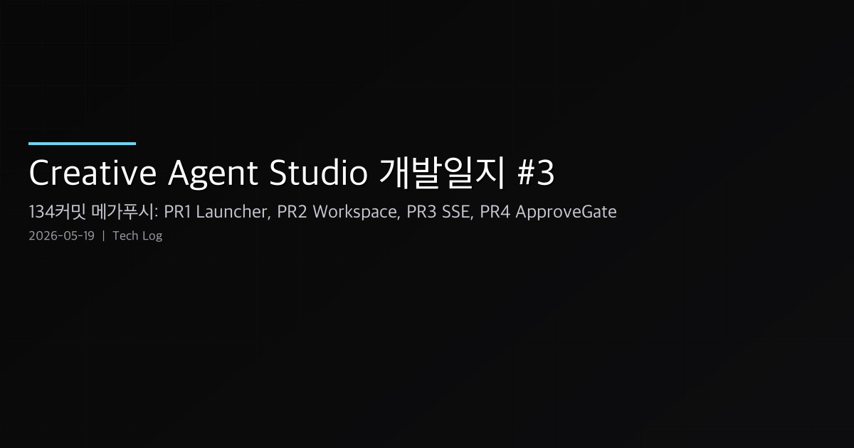 Creative Agent Studio 개발일지 #3 — 134커밋 메가푸시: PR1 Launcher, PR2 Workspace, PR3 SSE, PR4 ApproveGate