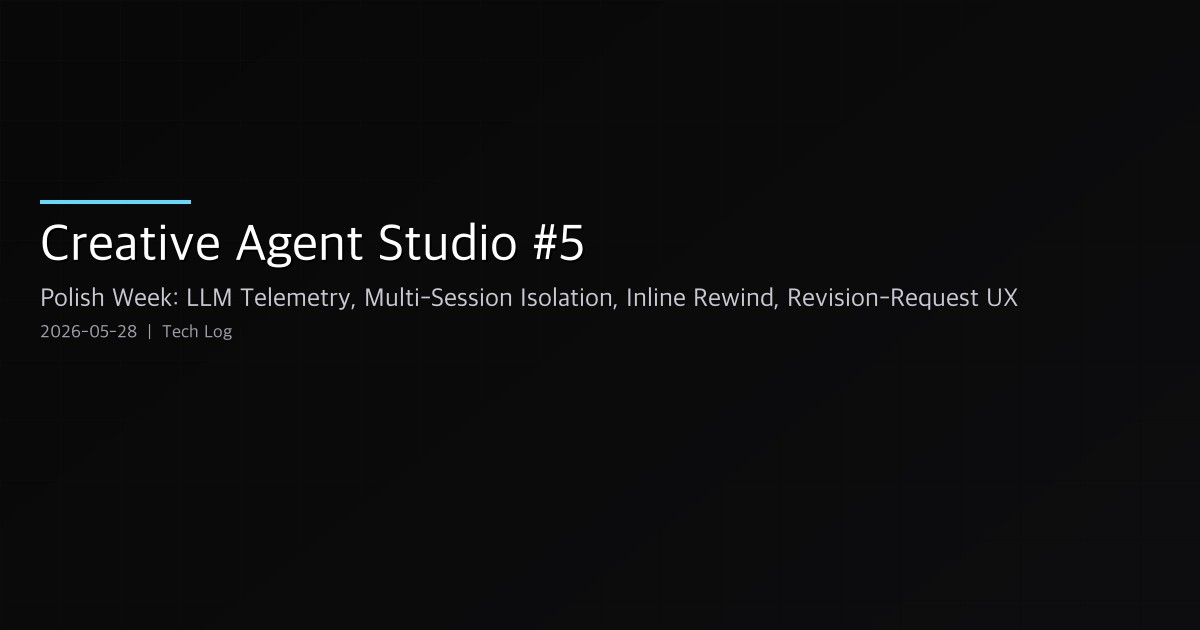 Creative Agent Studio #5 — Polish Week: LLM Token Telemetry, Multi-Session Isolation, Inline Rewind, and the Revision-Request Affordance