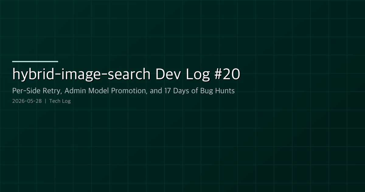 Featured image of post hybrid-image-search Dev Log #20 — Per-Side Generation Retry, Admin Model Promotion, and 17 Days of Bug Hunts